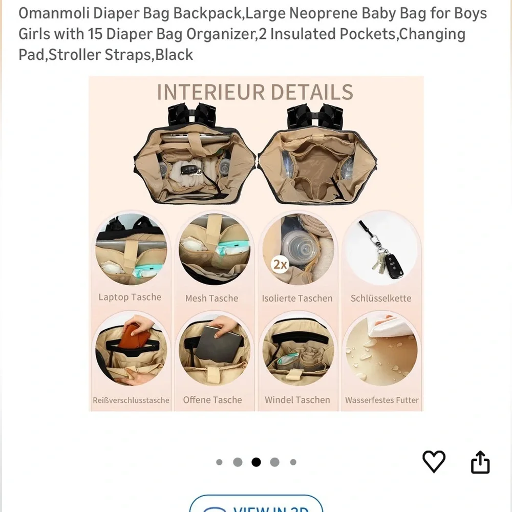 Omanmoli Black Unisex Diaper Bag Backpack. Neoprene Multi Pockets - Picture 6 of 15